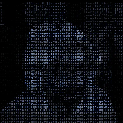 Retrato de Thiago Rangel, fundador da N3XUS, em arte ASCII azul sobre fundo escuro